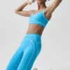 High-Waist Airbrush Legging met hartjesprint - Azuurblauw/Wit
