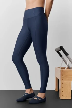 High-Waist Airlift 7/8-legging met fijne lijnen – Navy