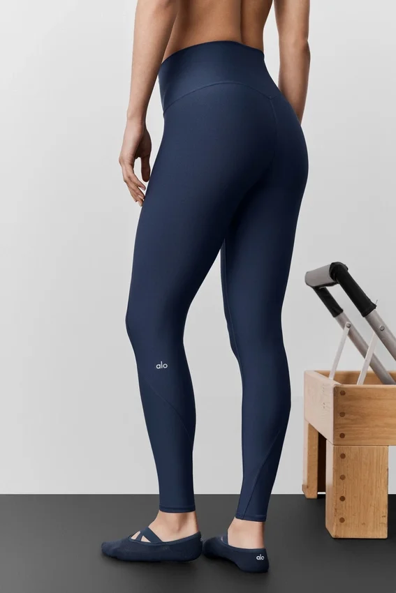 High-Waist Airlift 7/8-legging met fijne lijnen – Navy