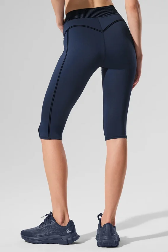 High-Waist Airlift Capri-legging - Marineblauw