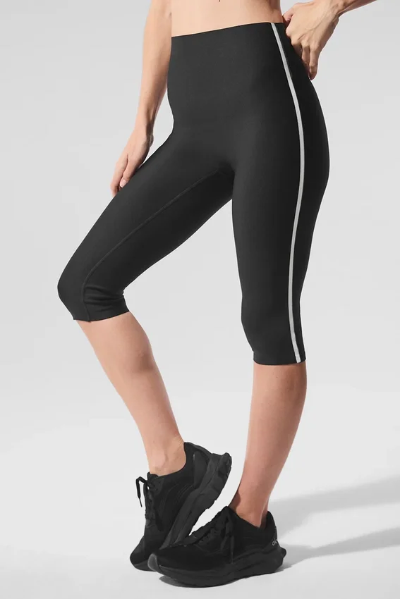High-Waist Airlift Capri met superglad contrast - Zwart/Wit
