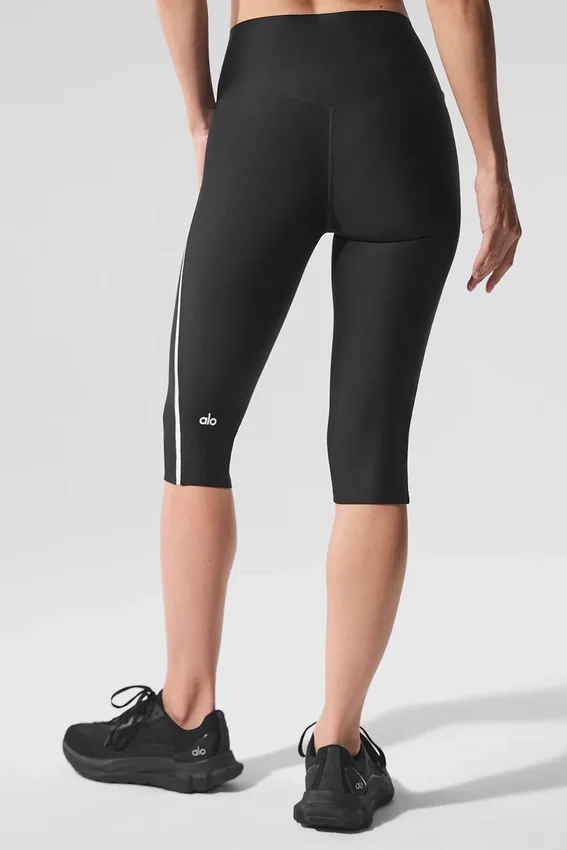 High-Waist Airlift Capri met superglad contrast - Zwart/Wit