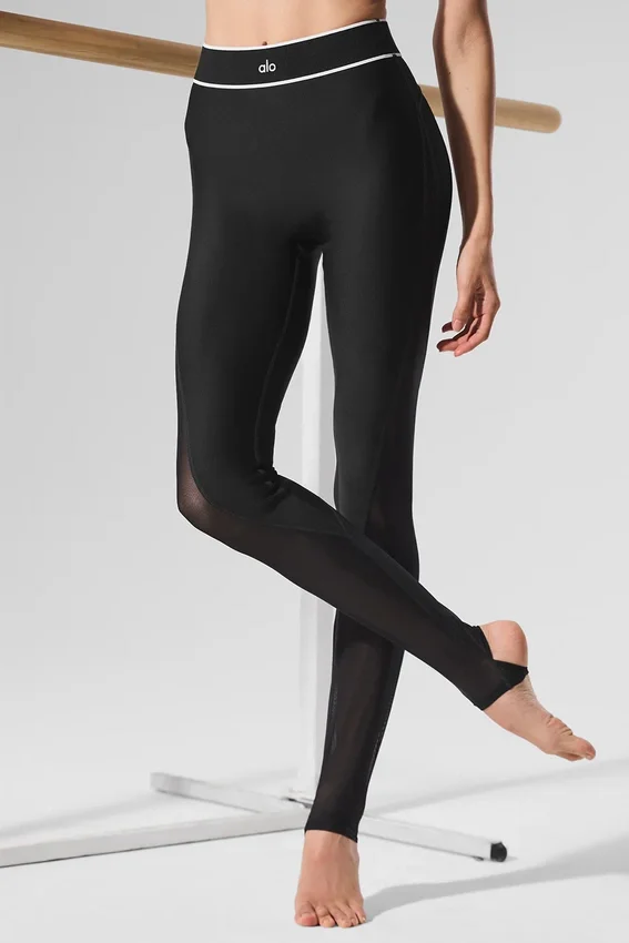 High-Waist Airlift Mesh Legging met beugels – Zwart