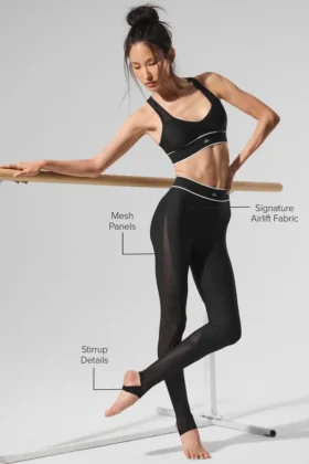 High-Waist Airlift Mesh Legging met beugels – Zwart