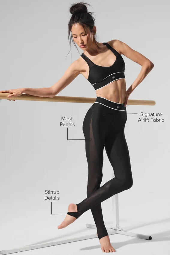 High-Waist Airlift Mesh Legging met beugels – Zwart