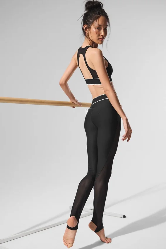 High-Waist Airlift Mesh Legging met beugels – Zwart