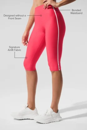 High-Waist Airlift Supergladde capri met contrast — Candy Red/White
