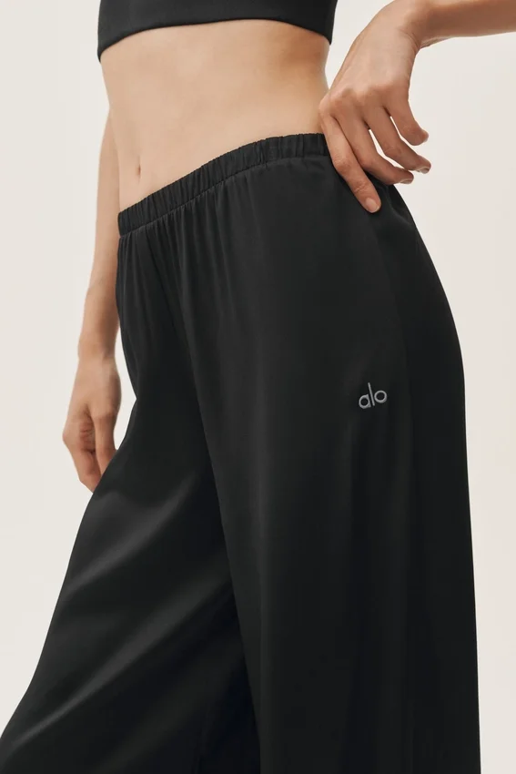 High-Waist-broek van zijden mix – Zwart
