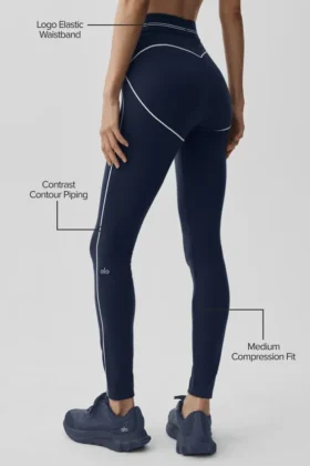High-Waist Heart Throb Legging – Marineblauw/Wit