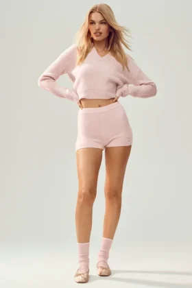 High-Waist kasjmier-korte broek – Frosted Pink