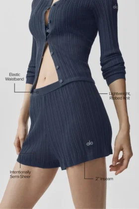High-Waist-korte broek met sweaterlook – Navy