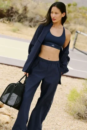 High-Waist Origin Wide Leg Track Pant - marineblauw/zwart
