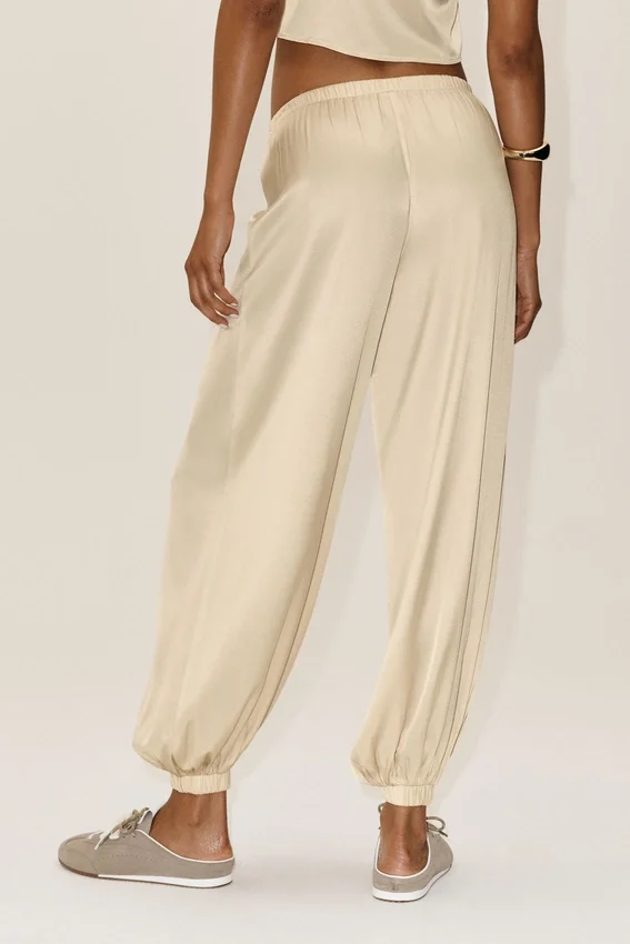 High-Waist Radiance-broek van zijden mix – Sandy Beige