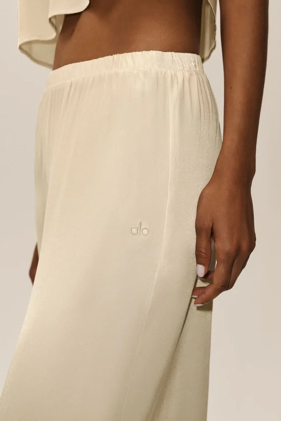 High-Waist Radiance-broek van zijden mix – Sandy Beige