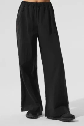 High-Waist trainingsbroek met wijde pijpen - Zwart