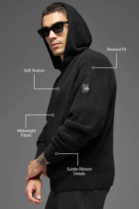 Hoodie met gestructureerd breiwerk – Black