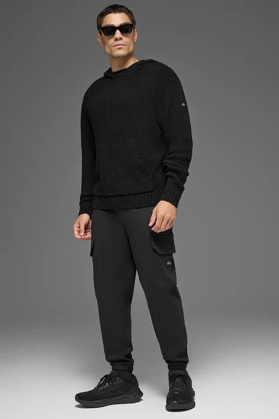 Hoodie met gestructureerd breiwerk - Black
