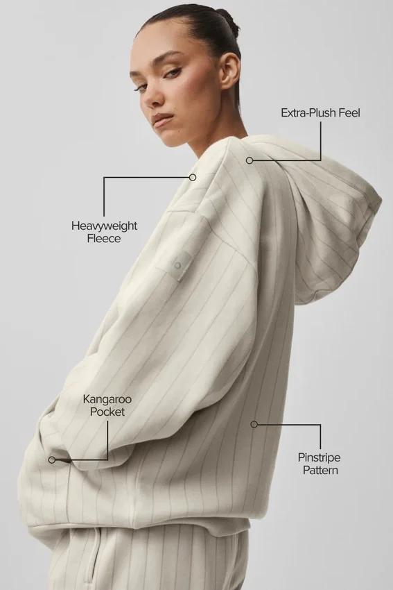 Hoodie met krijtstreep - Beige krijtstreep