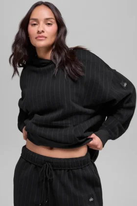 Hoodie met krijtstreep - Zwart met krijtstreep