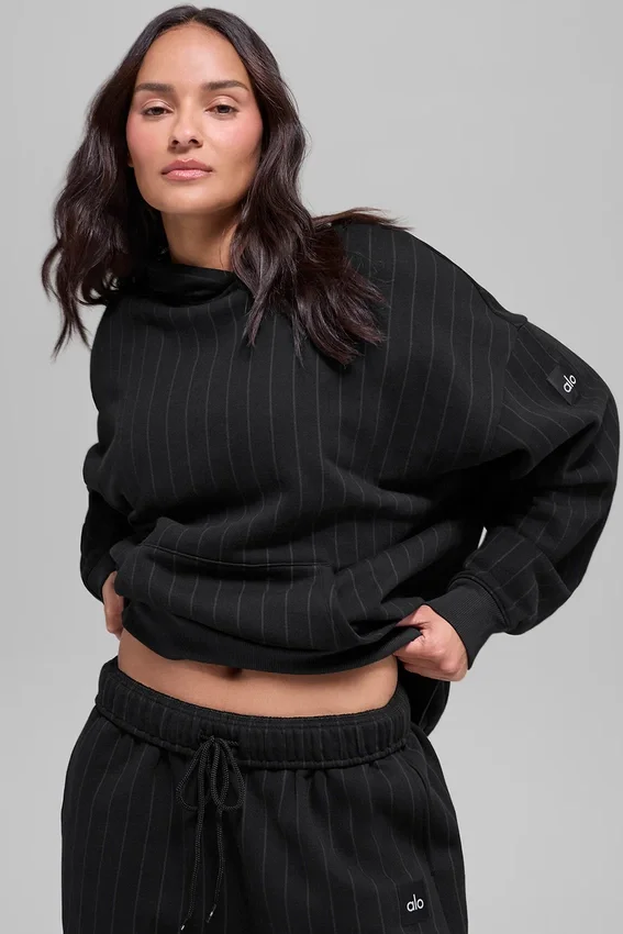 Hoodie met krijtstreep - Zwart met krijtstreep