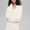 Hoodie met volledige rits in kasjmier-pluche en wafelstructuur - Ivory