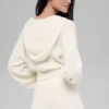 Hoodie met volledige rits in kasjmier-pluche en wafelstructuur - Ivory