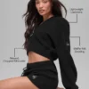 Hoodie met volledige rits van kasjmierpluche in wafelpatroon - Zwart