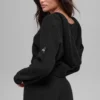 Hoodie met volledige rits van kasjmierpluche in wafelpatroon - Zwart