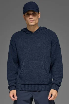 Hoodie van gebreide stof met textuur - Navy