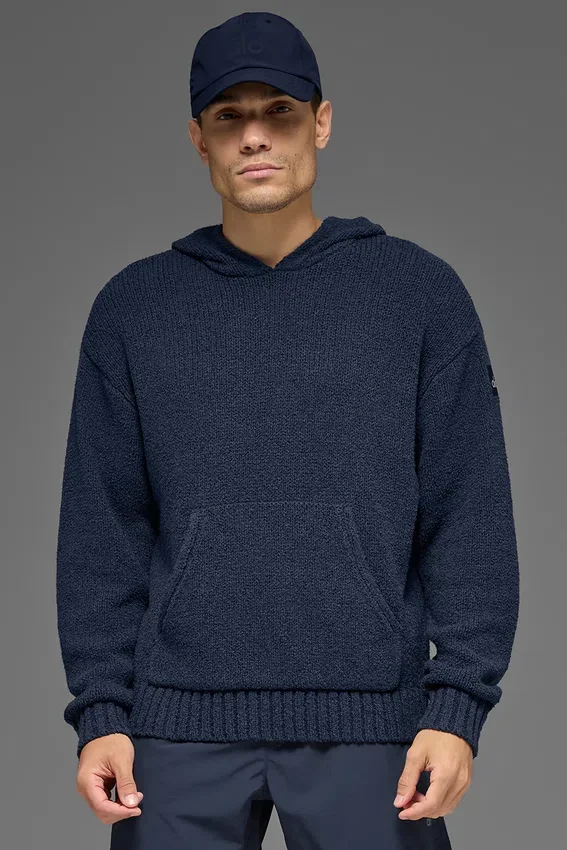 Hoodie van gebreide stof met textuur - Navy