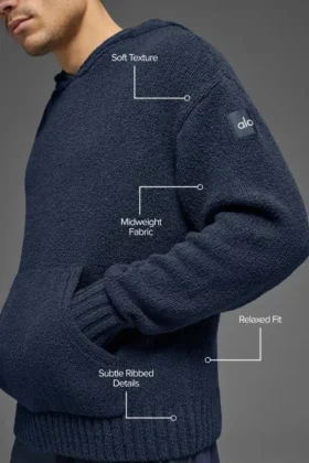 Hoodie van gebreide stof met textuur – Navy
