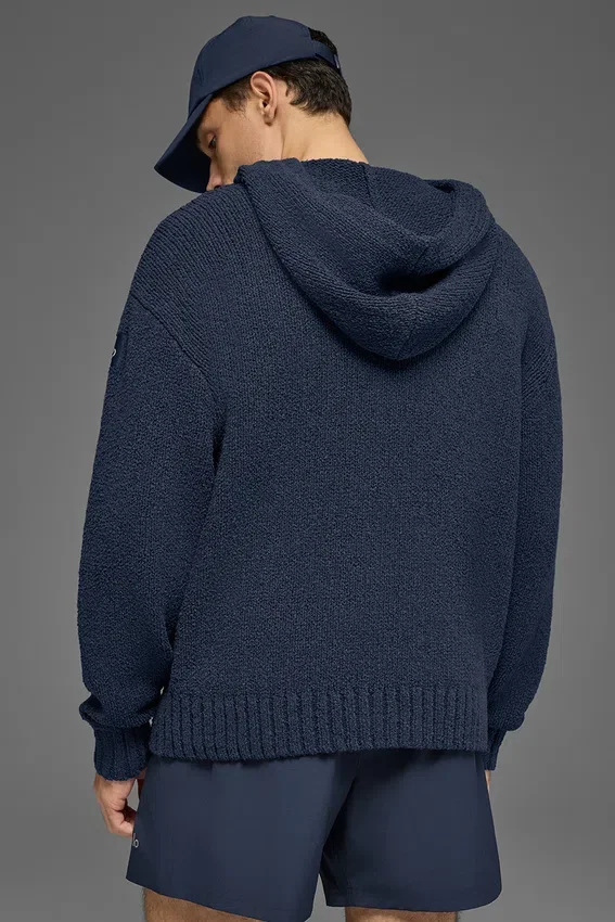 Hoodie van gebreide stof met textuur - Navy