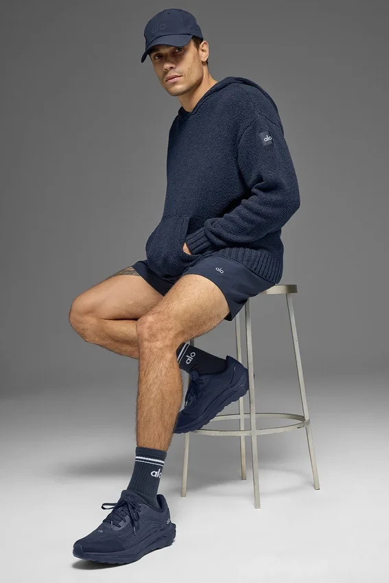 Hoodie van gebreide stof met textuur - Navy
