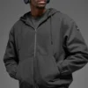 Hoodie van katoenen canvas met doorlopende rits - Anthracite