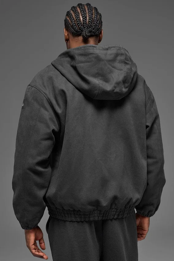 Hoodie van katoenen canvas met doorlopende rits - Anthracite