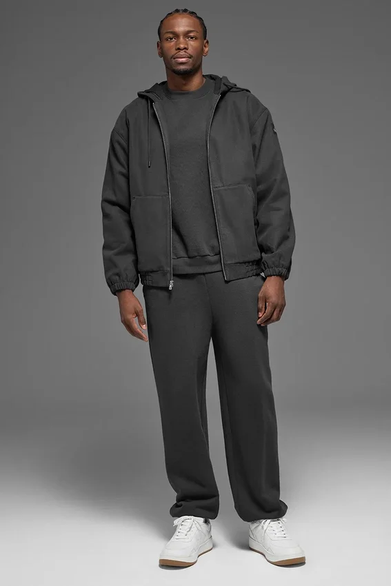Hoodie van katoenen canvas met doorlopende rits - Anthracite