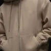 Hoodie van katoenen canvas met doorlopende rits - Gravel