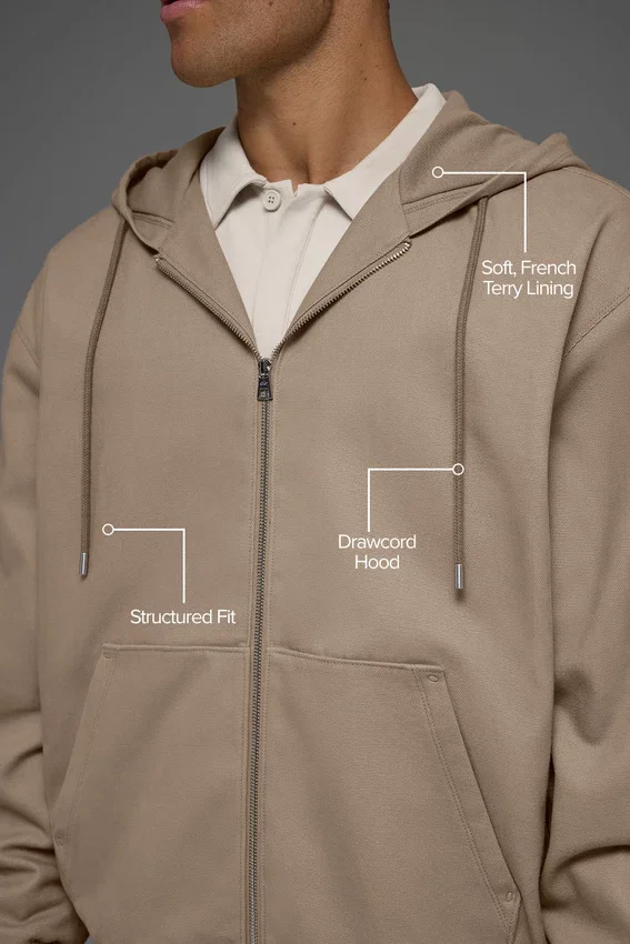 Hoodie van katoenen canvas met doorlopende rits - Gravel