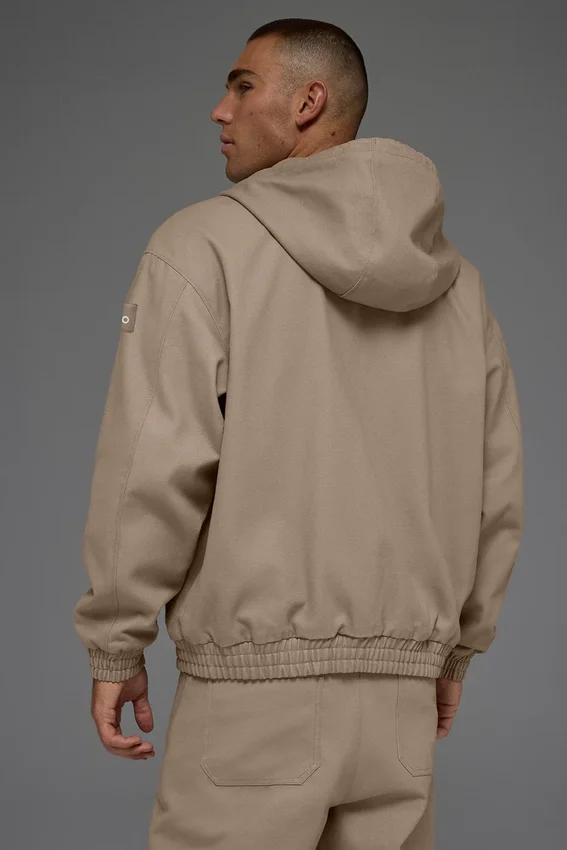 Hoodie van katoenen canvas met doorlopende rits - Gravel