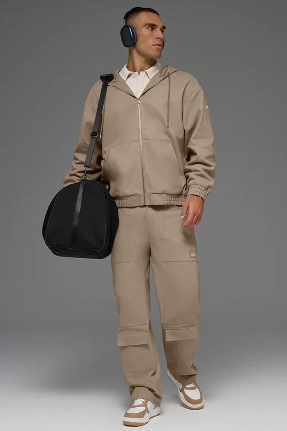 Hoodie van katoenen canvas met doorlopende rits - Gravel