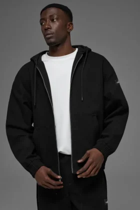 Hoodie van katoenen canvas met volledige ritssluiting - Zwart