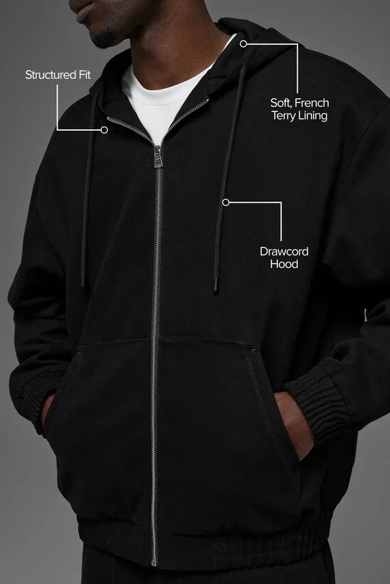 Hoodie van katoenen canvas met volledige ritssluiting - Zwart