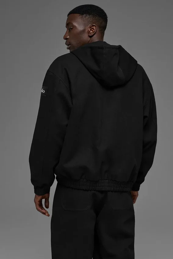 Hoodie van katoenen canvas met volledige ritssluiting - Zwart
