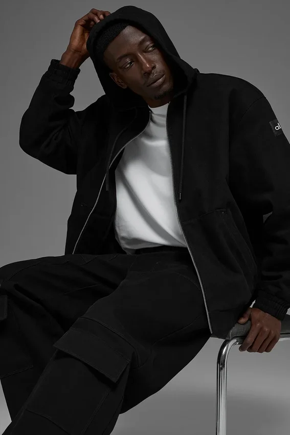 Hoodie van katoenen canvas met volledige ritssluiting - Zwart