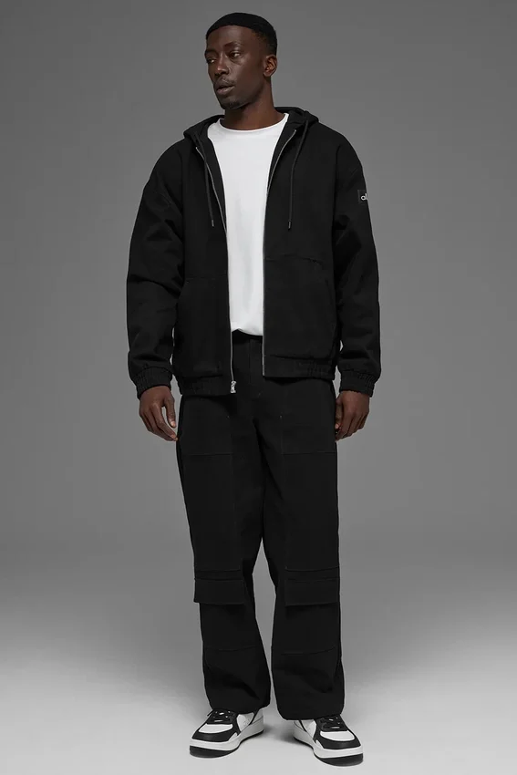Hoodie van katoenen canvas met volledige ritssluiting - Zwart