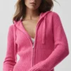 Hoodie van wol en kasjmier met ribbelpatroon en volledige ritssluiting – Paradise Pink