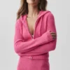 Hoodie van wol en kasjmier met ribbelpatroon en volledige ritssluiting – Paradise Pink