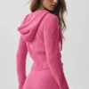 Hoodie van wol en kasjmier met ribbelpatroon en volledige ritssluiting – Paradise Pink