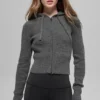 Hoodie van wol en kasjmier met ribbelpatroon en volledige ritssluiting – Platinum Grey