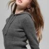 Hoodie van wol en kasjmier met ribbelpatroon en volledige ritssluiting – Platinum Grey